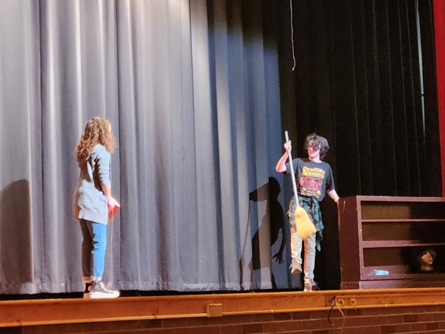 Dress rehearsal for She Kills Monsters held in the auditorium, with Annalise Otano and Aiden Dunlap (L-R).